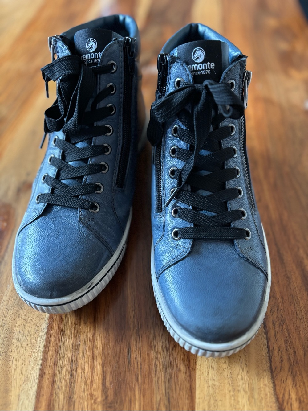 Remonte Women's Navy Blue Lace-Up High-Top Ankle Boots with Side Zips